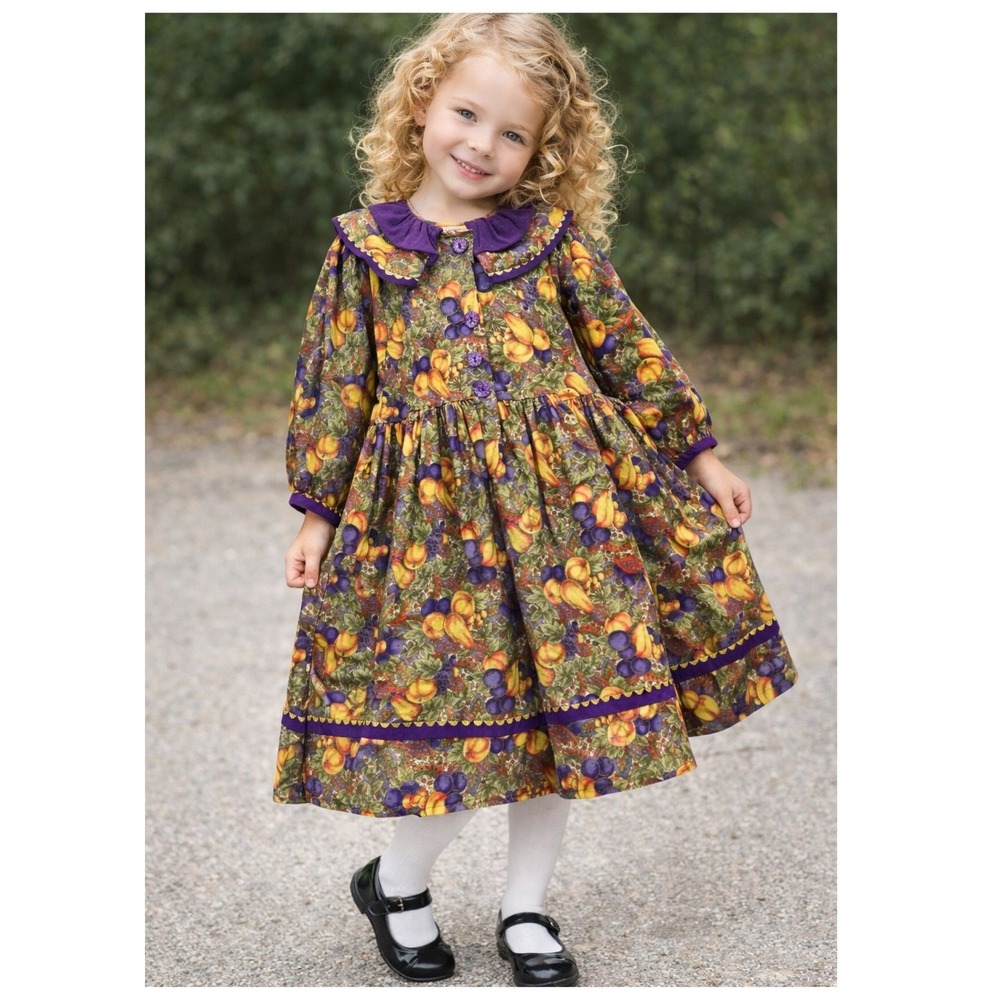 Vintage Wee Clancy Wendy Golden Harvest dress Size 6 pears plums apples collared